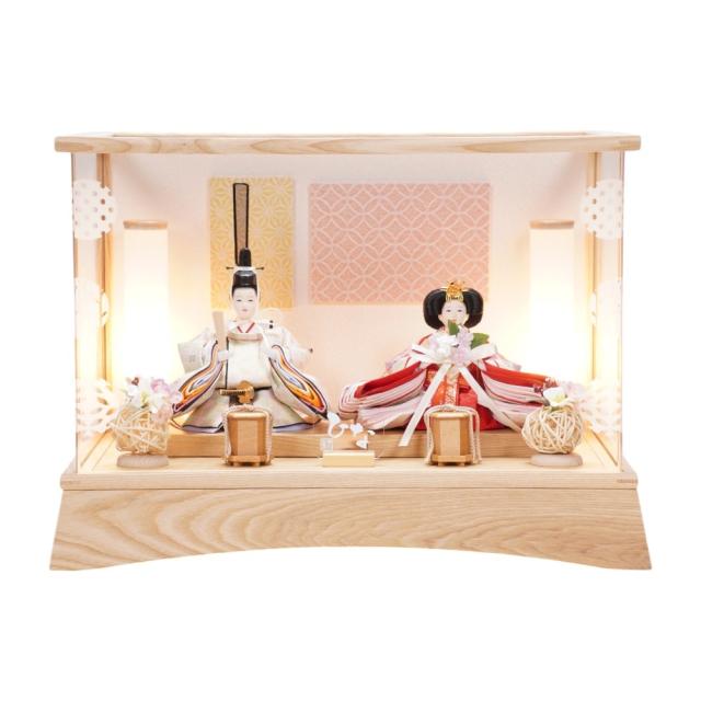 【雛人形】柳 落水和紙 ナチュラル 親王揃いアクリルケース飾り | 清宝作
