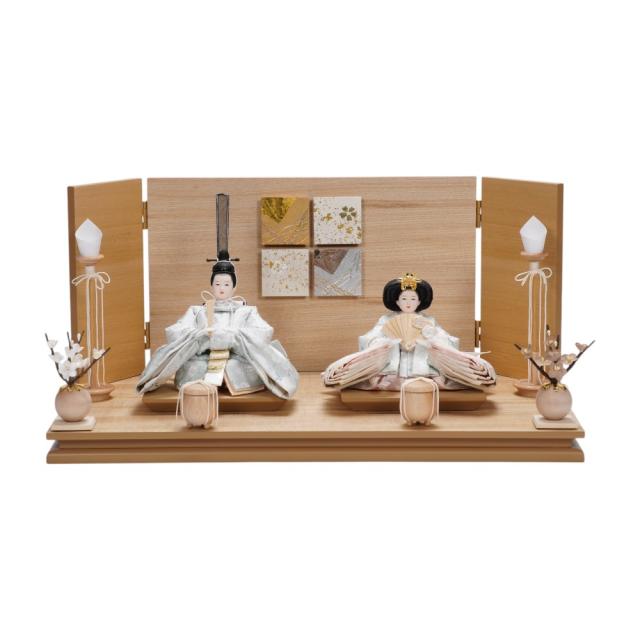 【雛人形】柳 正絹 菊に雪輪文様(薄水色) 親王飾り | 平安道翠作