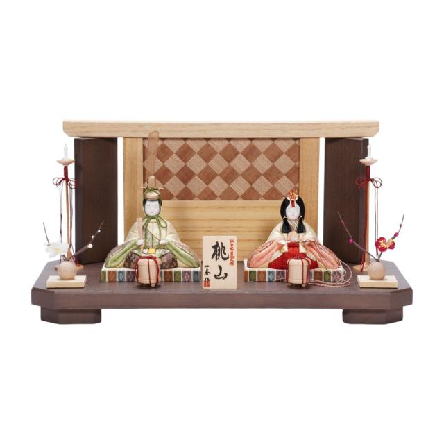 【木目込み雛人形】桃山雛(緑・赤) 木目調 親王飾り | 木村一秀作