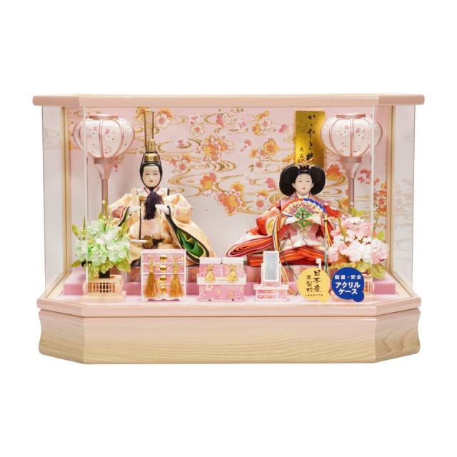 【雛人形】小三五 美里白桃 親王揃いアクリルケース飾り | 藤翁作
