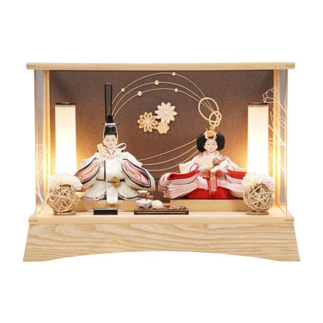 【雛人形】小芥子 つまみ細工×水引 ナチュラル 親王揃いアクリルケース飾り | 清宝作