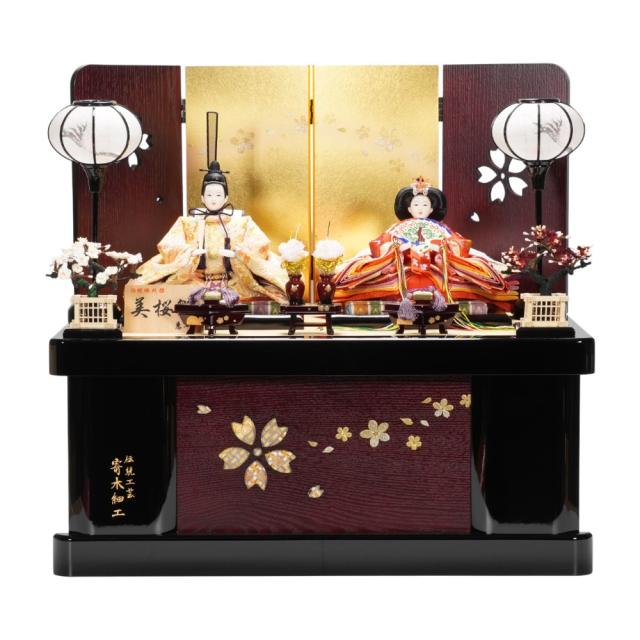 【雛人形】京十一番 金襴 花柄(ベージュ・赤) 親王揃い収納飾り | 恵翠作