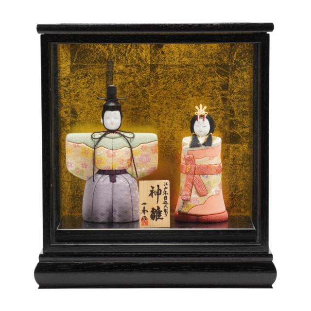 【木目込み雛人形】神雛(パステルグリーン・ピンク) 立雛 親王揃いガラスケース飾り | 木村一秀作 32,890円