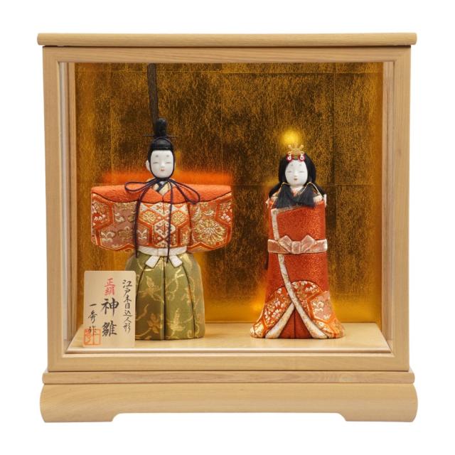 【木目込み雛人形】神雛 正絹(朱) 立雛 親王揃いガラスケース飾り | 木村一秀作 41,470円