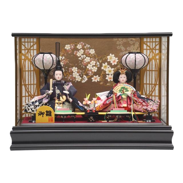 【雛人形】小三五 金花丸 六角形 親王揃いガラスケース飾り | 河雲作