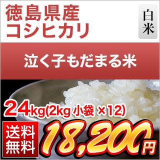 徳島県産 泣く子もだまる米（コシヒカリ） 白米 24kg(2kg×12袋)【送料無料】【米袋は窒素充填包装】【即日出荷】【生産者指定米】令和6年(2024年)産の通販は 18,200円
