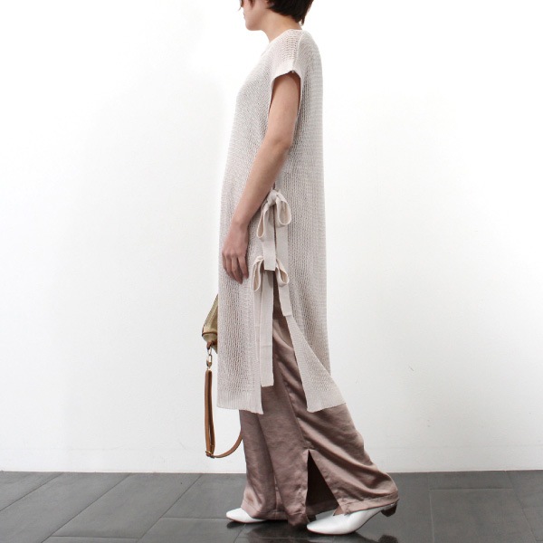 ベスト ニットベスト レディース 春 コーデ 薄手 ロング 麻タッチ リネンタッチ 無地 サイドリボン トップス アイボリー ミント モカ ブの通販はau Pay マーケット Styleblock スタイルブロック Au Pay マーケット店