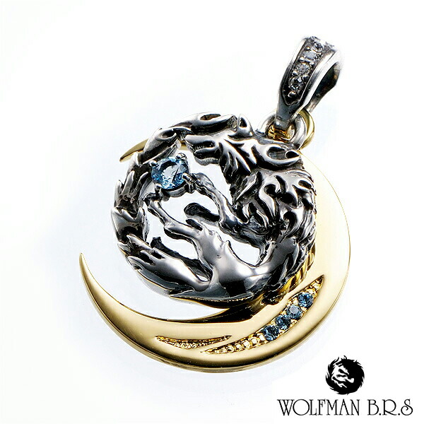 ネックレス 18金 k18 メンズ 狼 ウルフ ブルートパーズ ペンダント オオカミ