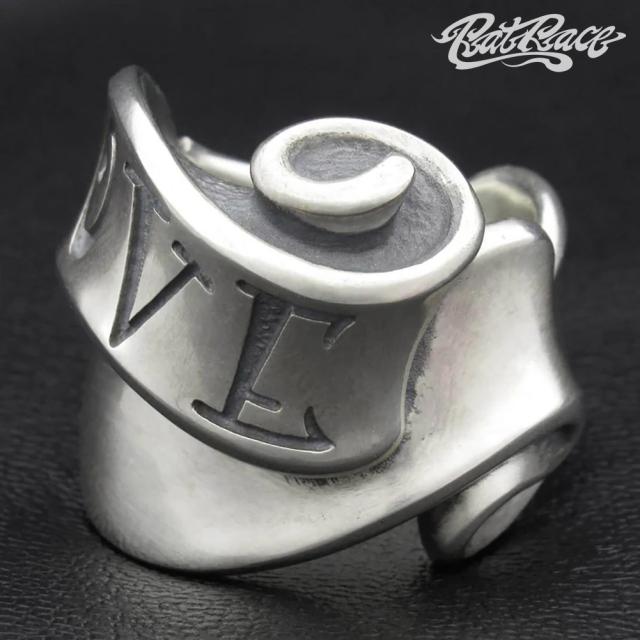 RAT RACE フラップ リボン リング L ラブ 指輪 7〜30号 シルバー 925 メンズリング メッセージ 文字 幅広 大きい 大きめ シルバーリング メンズ 男性