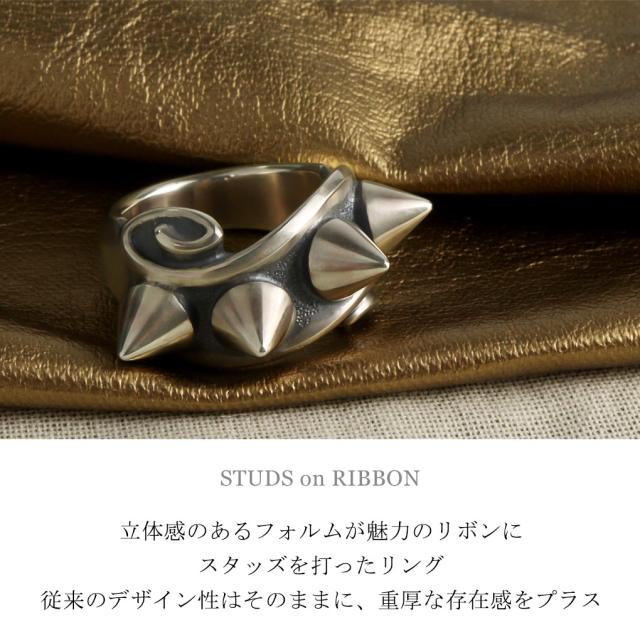 RAT RACE ラットレース スタッズ オン リボン L リング 指輪 7〜30号 メンズリング シルバー スパイク トゲ 鋲 ロック パンク 曲線 ツイスト 幅広_1