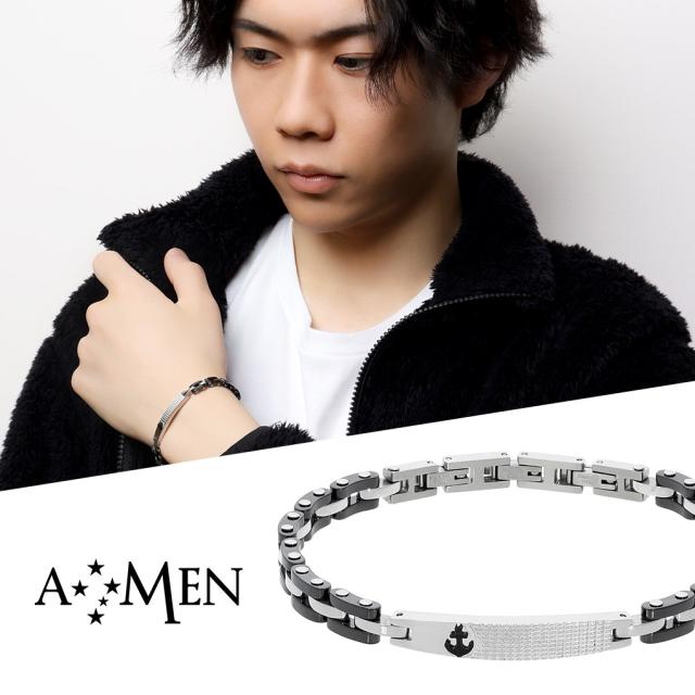 AMEN アメン アンカー プレート ブラック ジョイント サージカルステンレス ブレスレット 18.5〜21.5cm ブランド ステンレス 大きいサイズ 錨 イカリの通販は 15,048円