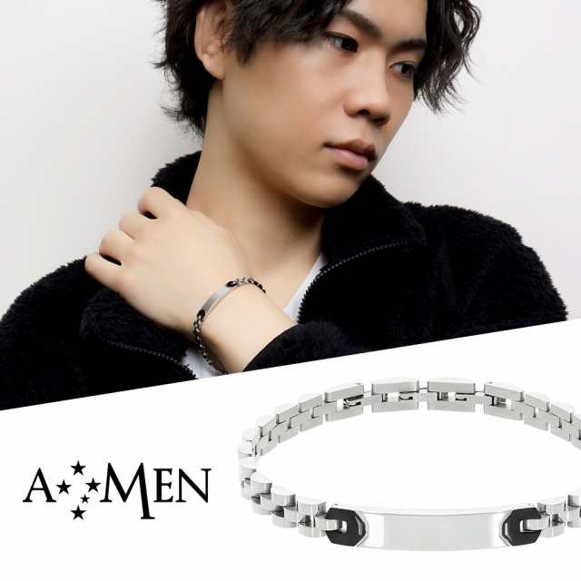 AMEN アメン プレート サイド ブラック メタルバンド サージカルステンレス ブレスレット 19〜21.5cm ブランド ステンレス 大きいサイズ の通販は