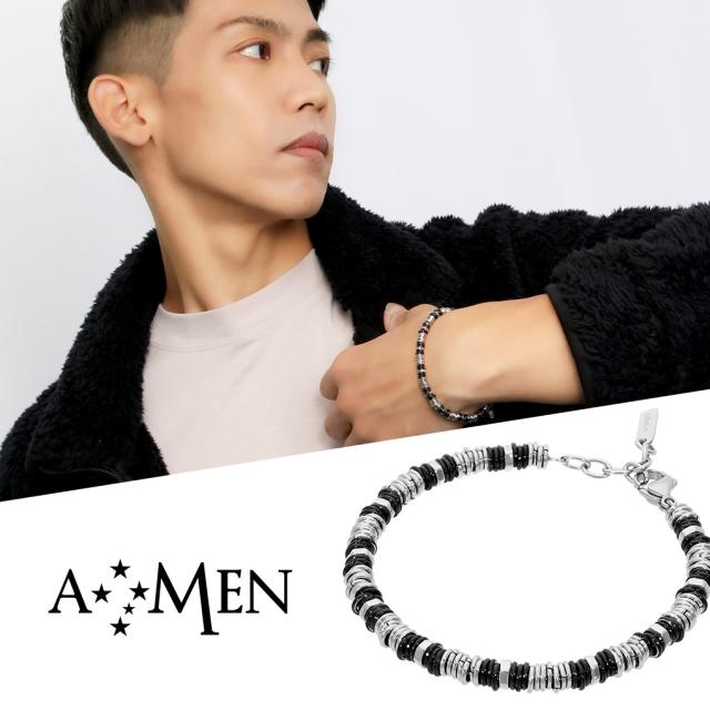 AMEN アメン リングビーズ ブラック サージカルステンレス ブレスレット 18〜21.5cm ブランド ステンレス 大きいサイズ 黒 モノトーン シック 輪っか