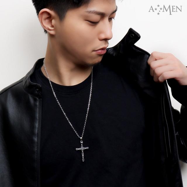 AMEN アメン 編み込み クロス ステンレス ネックレス ペンダント ブランド ビザンチンチェーン 鎖 チェーン 十字架 シンプル クロスネックレス メンズ_3