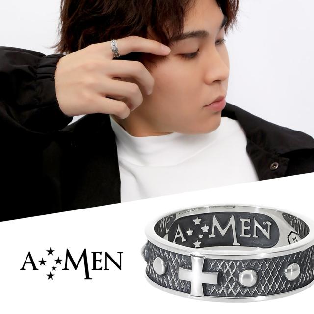 AMEN アメン クロス ロザリオ シルバーリング 指輪 10〜30号 ブランド 十字架 キリスト 教会 シンプル スタッズ 網目 格子 シルバー925 メンズ 男性の通販は 12,045円