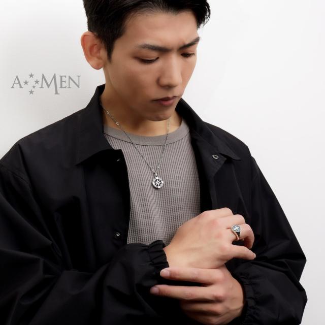 AMEN アメン クロス 印台 シルバーリング 指輪 20号 ブランド 印台リング シグネットリング スタンプ 十字架 パターン シンプル 燻し シルバー925_3