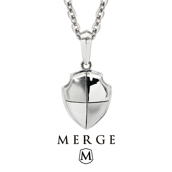 MERGE マージ ステンレス シールド ネックレス チェーン付き ステンレスネックレス 金属アレルギーフリー メンズネックレス ペンダント 盾 シンプル