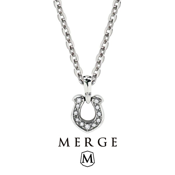 MERGE マージ ステンレス ダイヤモンド ホースシュー ネックレス チェーン付き ステンレスネックレス 金属アレルギーフリー メンズネックレス