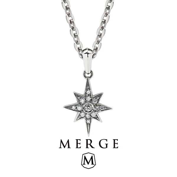 MERGE マージ ステンレス ダイヤモンド スター ネックレス チェーン付き ステンレスネックレス 金属アレルギーフリー メンズネックレス ペンダント 星