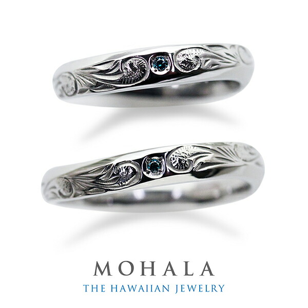 MOHALA モハラ ステンレス ハワイアンジュエリー プリンセスカット ブルーダイヤモンド ペアリング 7〜21号 ステンレスリング 金属アレルギー 指輪 15,400円