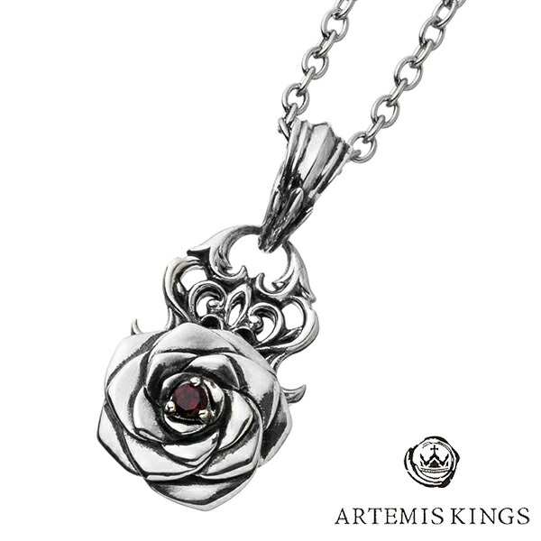 アルテミスキングス ARTEMISKINGS 薔薇 ペンダント AKP0128 シルバー925 シルバー チェーン付き ネックレス ペンダント ガーネット ブラ