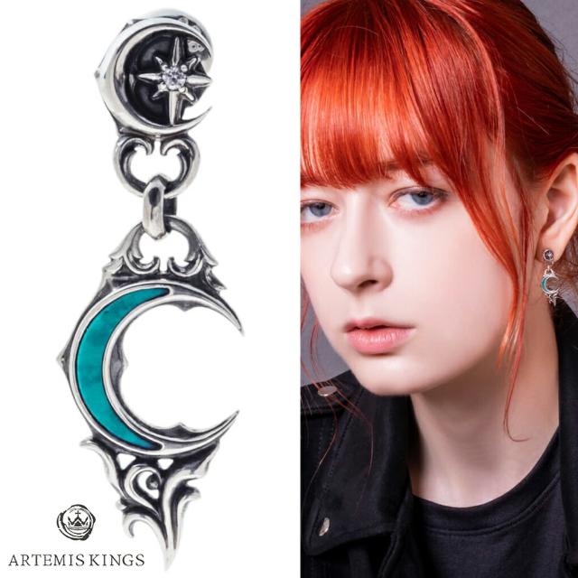 アルテミスキングス ARTEMISKINGS ブルー ムーン ハート ピアス AKE0128 1P 片耳用 シルバー 925 三日月 月 星 唐草 シルバーピアス スタッドピアス