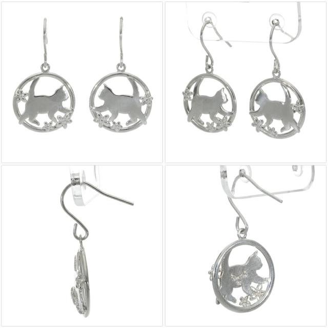 Blue Cat 猫 花 揺れる ピアス 2P 両耳用 フックピアス シルバー925 ねこ ネコ キャット 猫好き フラワー 透かし 上品 大人かわいい フェミニン 大人_4