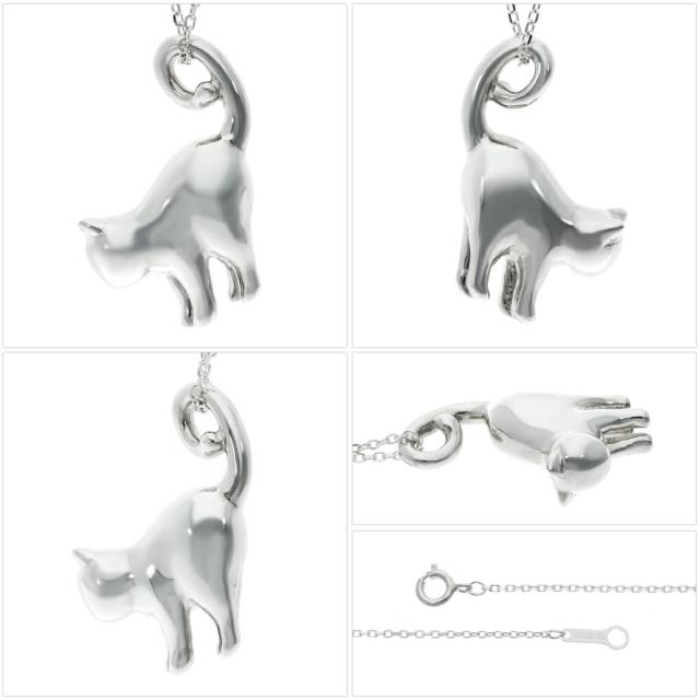 Blue Cat 立体 かぎしっぽ 猫 ペアネックレス ペアペンダント