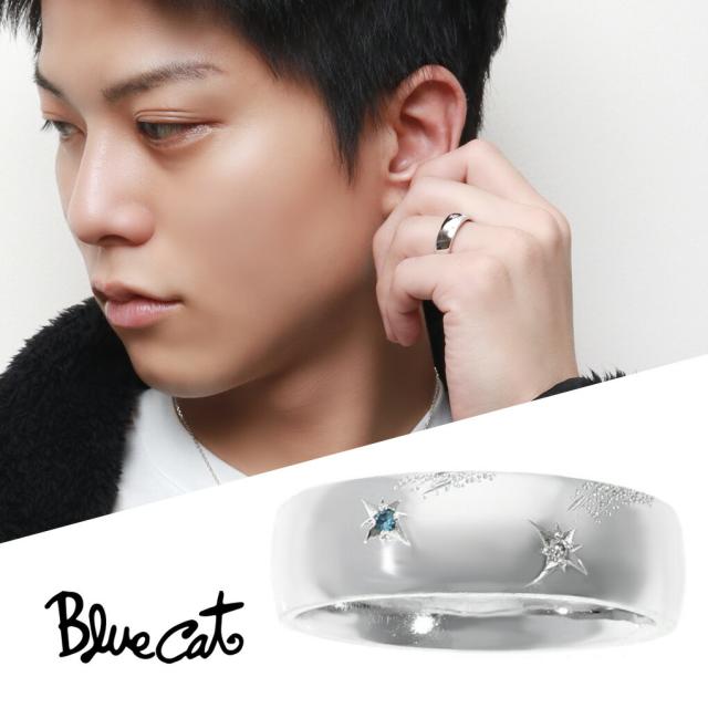 Blue Cat 幅広 甲丸 ダイヤモンド 流れ星 リング 指輪 13〜20号 シルバー925 シルバー 銀 シンプル 星 スター 存在感 かっこいい スタイリッシュ 大人