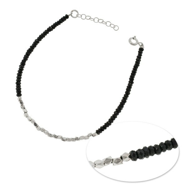 天然 ブラックスピネル 3mm ダイヤモンドカット ブレスレット 18