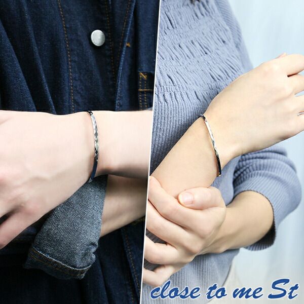 刻印無料 close to me St ステンレス ファ2本セットカット ダイヤモンド ペアバングル ペアアクセサリー バングル メンズ レディース_1