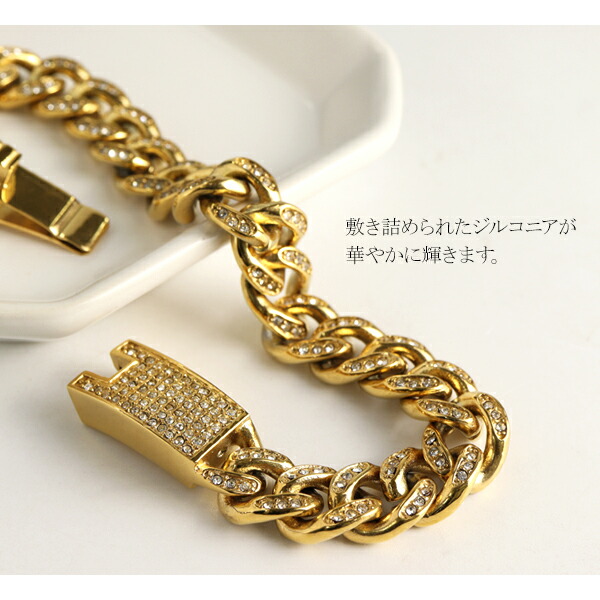 幅1.1cm ジルコニア 喜平チェーン ゴールド ステンレス ブレスレット 21cm サージカルステンレス 金属アレルギー アレルギーフリー_4