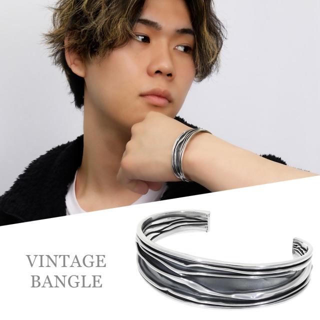 ヴィンテージ パターン シルバー バングル ブレスレット シルバー925  