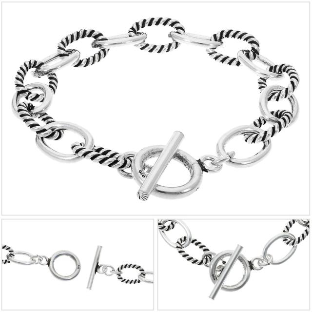 シルバー925 コンビ あずきチェーン ブレスレット シルバー マンテル Tバー 17〜21cm シンプル マンテルチェーン 小豆 ロープ 縄目 トグル_12