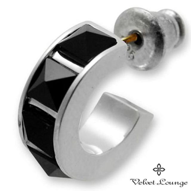 Velvet Lounge フープ スタッド ピアス オニキス 1P 片耳用 しろがね色 925 黒いこと 黒 天然石 二分の一 フープピアス 二分の一フープ K18 郵便受け