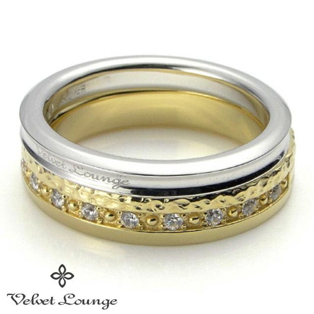 Velvet Lounge コンフィデンス リング ホワイト ＆ ゴールド クリア キュービックジルコニア 指輪 5〜23号 シルバー 925 2連 二連 セット 3way