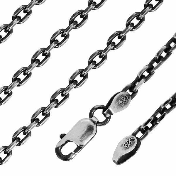 シルバーチェーン ネックレス チェーン メンズ いぶしあずきチェーン4面カット 幅約2.6mm 50cm シルバー925 銀 小豆 あずき_2