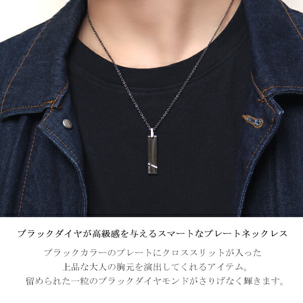 ロイヤルスタッグ ブラックダイヤモンド クロス スリット プレート ネックレス ペンダント  ダイヤモンド 十字架 長方形 タグプレート ブランド Royal Stag ZEST ロイヤルスタッグ_2