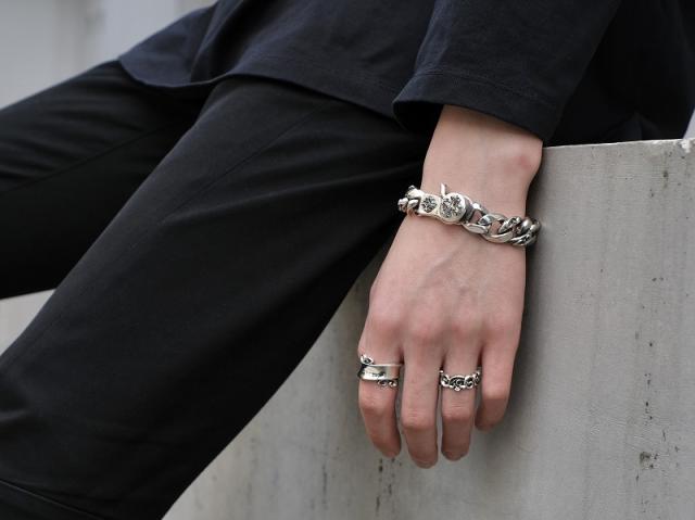 シルバー925 フローラルクロスハーフフラワーチェーンブレスレット