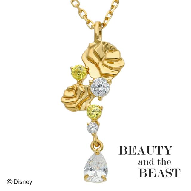 ディズニー 美女と野獣 ベル 薔薇 バラ ネックレス ペンダント シルバー 金 ゴールド シルバー925 ディズニープリンセス ローズ キラキラ 大人 上品