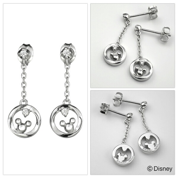 ディズニー ミッキー / ツイスト ラウンド シルバーピアス シンプル ベーシック 丸 チェーンピアス クリア ジルコニア【Disneyzone】_6