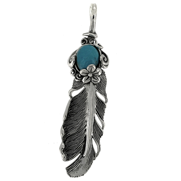 フェザー ペンダントトップ ペンダントヘッド(チェーンなし) 羽根 ネイティブ アラベスク 唐草 花 石 ネックレス ペンダント シルバー925 銀