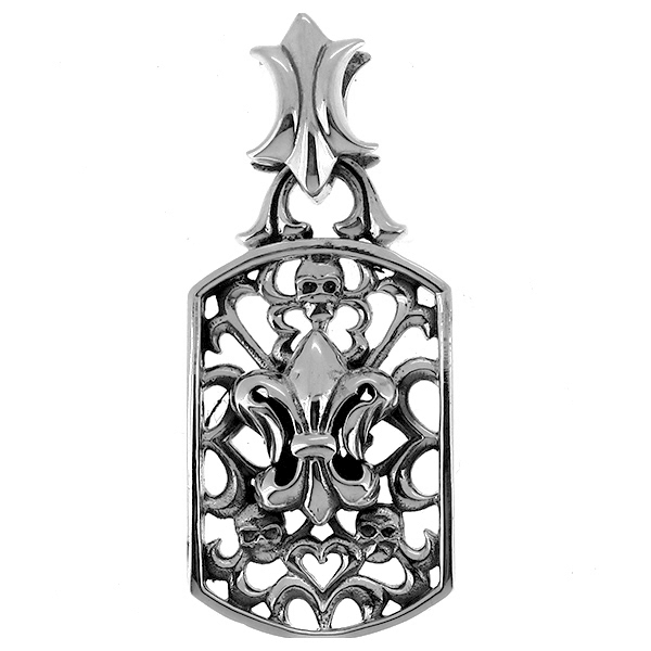 ドッグタグ ペンダントトップ ペンダントヘッド(チェーンなし) リリー スカル アラベスク 唐草 ネックレス ペンダント シルバー925 銀