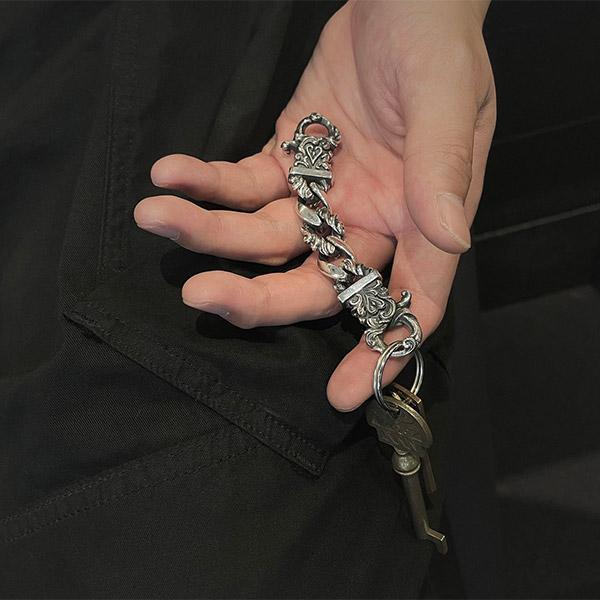 F.A.L アラベスク リーフ クリップ コンビネーション キーチェーン ミディアムタイプ メンズ 鍵 収納 キーホルダー チェーン 鎖 シルバー 925_8