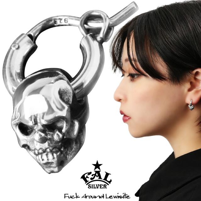 F.A.L 落っこちる アウト ピアス スカル 1P 片耳用 しろがね色925 しろがね色 フープピアス 輪っかピアス 環形 フープ ドクロ 野ざらし 骸骨 ガイコツ