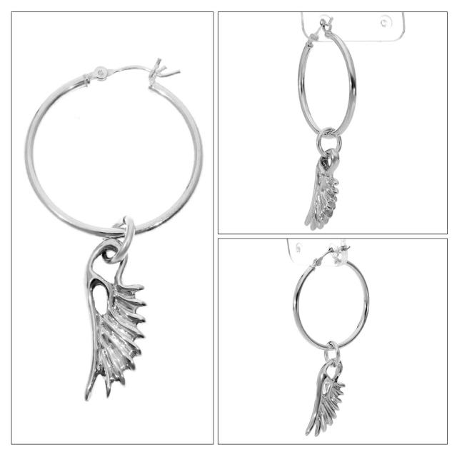 Give Me a Wing ウイング ピアス 大 フープ 付き 鏡面 2P 両耳用 シルバー レディースピアス 翼 羽 アクセサリー リングピアス 輪 輪っか シンプル