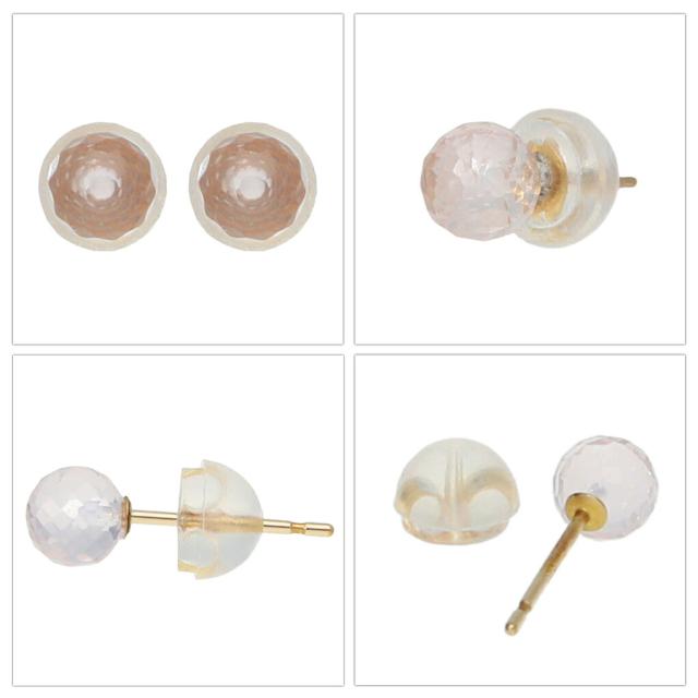 Irise coffret K10 ゴールド 4.5mm ローズクォーツ ピアス 2P 両耳用 レディースピアス 10金 4月 誕生石 天然石 ミラーボールカット シンプル 小さめ_4