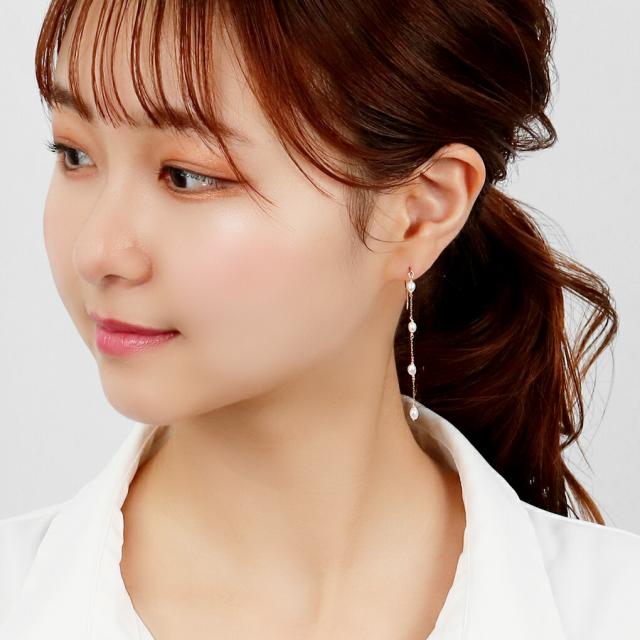 Irise coffret K10 ゴールド バロックパール ロングピアス ピアス 2P 両耳用 レディースピアス 10金 淡水パール 淡水真珠 水滴 雫 ステーション 白_3