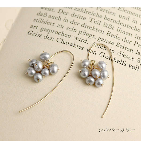 Irise coffret K10 ゴールド パール 真珠 バロックパール ピアス ホワイト シルバー 2P 両耳用 レディース 10金 10k フック ドロップ 揺れる ぶら下がり_2
