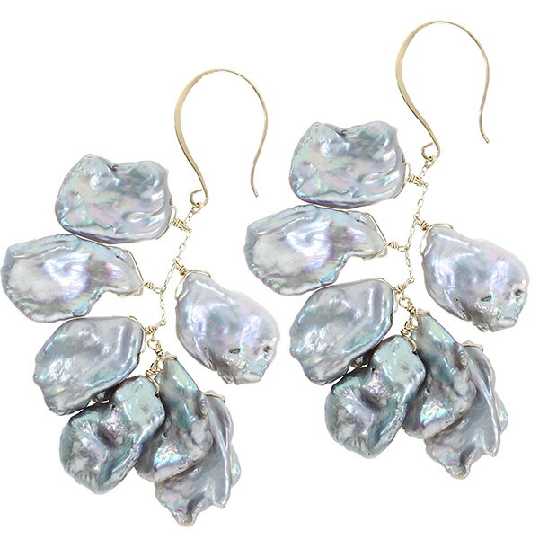 Irise coffret K10 ゴールド パール 真珠 花びら グレー ピアス